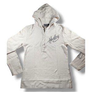 Harley Davidson Women's Graphic Print Long Sleeve Waffle Knit Hoodie Top Shirt L